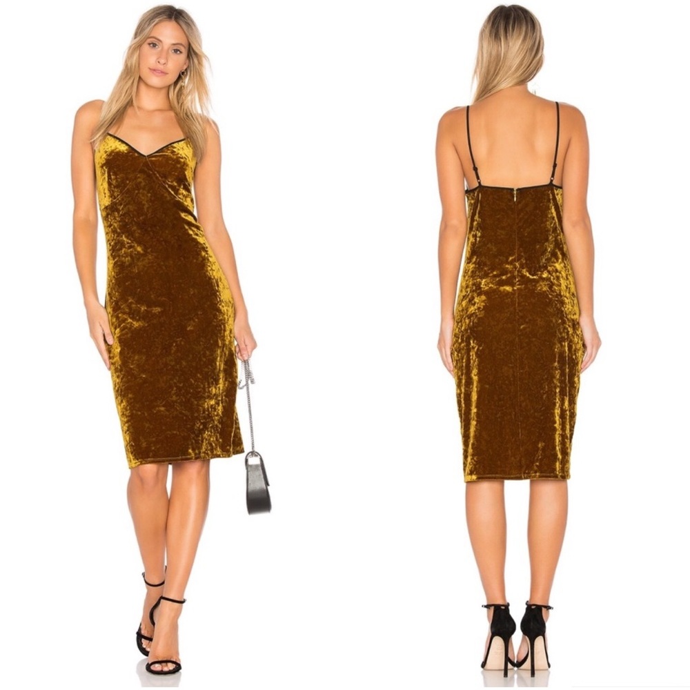 NWT 1. State The Nomad Crushed Velvet Midi Dress in Deep Gold size XS